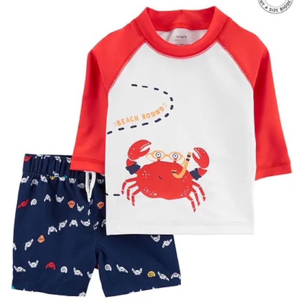 CARTER’S Red and White Beach Bound Crab Swim Set